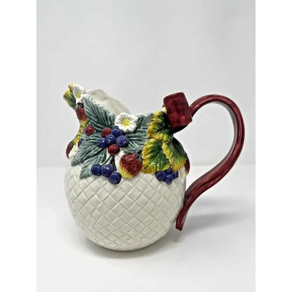 Fitz & Floyd‎ Berry Patch 1995 Ribbon Handle Pitcher Bouquet Holder